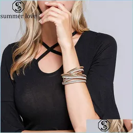 Цепочка звена Новая мода Mtilayer Wrap Leather Bracelet Brangle для женщин модный кристалл с открытой манжетой с магнитной пряжкой браслеты Drop Dh9f8