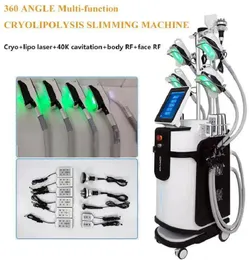 Novos 5 cabeças Cryolipólise Slimming Machine com remoção de queixo duplo gordura congelando crioterapia 40kHz Cavitação RF 8 Pads de laser Equipamento de beleza