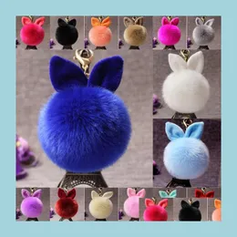 Keychains Pompom Keychains Faux Rabbit Fur Ball Key Chain Keyrings Keys Holder Pendant Charm Fluffy Keyring Fashion Accesso Mjfashion DHL5W