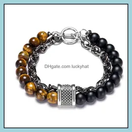 Beaded Strands P￤rlade armband Natural Stone Elastic Yoga Mens and Womens rostfritt st￥l dubbel armband droppleverans 2021 juvelr dhqxh