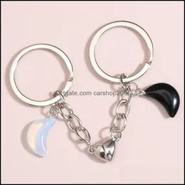 Keychains nyckelringm￥ne Stone Key Ring Heart Magnetic Button Chains For Par Lovers Handbag Accessorie Diy Jewelry Gif Dhseller2010 DH6JG