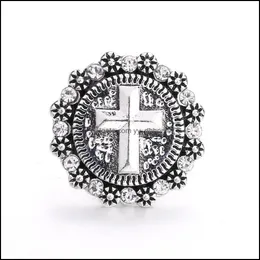 기타 Colorf Crystal Snap 버튼 보석 구성 요소 Sier Cross 18mm Metal Snaps Buttons Fit Bracelet Bangle Noosa for wo dhseller2010 dh6dy