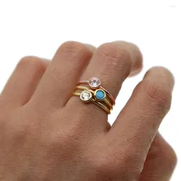 Cluster Rings Full SIZE 5 6 7 8 9 Simple Single Cz Ring Vermeil 925 Sterling Silver Minimal Dainty Jewelry Turquoises Zirconia For Women