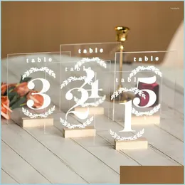 Decorazione per feste Decorazione per feste Numeri da tavolo per matrimoni in acrilico trasparente Plexiglass con supporti in legno Decorazioni rustiche Segnaleticaparty Drop De Dhdje