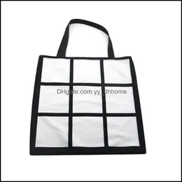 Storage Bags 9 Squares Sublimation Blank Bag Single Side Black Shop Handbags 40X40Cm One Shoder Sack Cloth Reusable 12Ex G2 Drop Deli Dhoj6