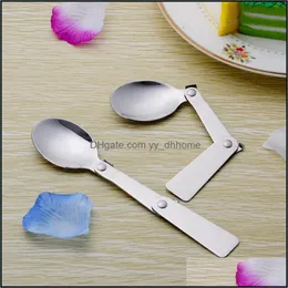 Spoons Stainless Steel Fold Spoon Outdoors Travel Portable Creative Spoons High Quality Tableware With Different Pattern 1 9Yz J1 Dro Dhpue