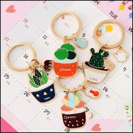 Party Favor Emamel Cactus Keychains Kvinnor Succent Potted Keychain Beach Style Hat Rings Creative Car Key Holder Cute Finder Bag 214 S DHO3P