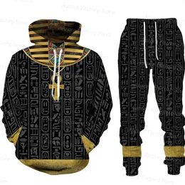 Mens Tracksuits Mens Tracksuit 2 Piece Vintage Hoodie Set Egyptian Mythology Outfit Suit Long Sleeve Comfortable Daily Clothing With Hat 220906