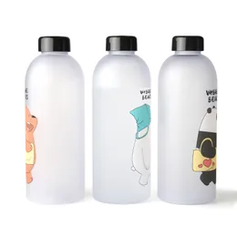 Vattenflaskor Söt Panda Bear Cup 1000 ml med halm transparent tecknad flaskor Drinkware Frosted Leak Proof Protein Shaker L220907