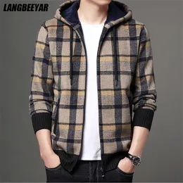 Giacche da uomo di alta qualità di marca moda lana spessa velluto con cappuccio casual giacca con colletto da baseball cardigan scozzese cappotti vestiti 220907