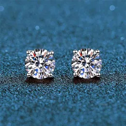 Classic 925 Sterling Silver 03-2Ct D Color Round Moissanite for Women Fine Jewelry Simple Platinum Stud Earrings Gift236o