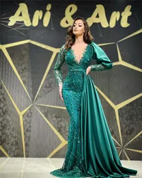 Hunter Green Arabo Abiti da ballo 2023 Dubai Abiti da sera Sirena in pizzo con paillettes Abito formale musulmano Abiti lunghi da gala