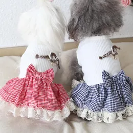 Dog Apparel Little Girl White Vest With Plaid Bow Clothing For Puppy Small Animal On Sale Stock Pet Dresses M XL Yorkshire Pugs