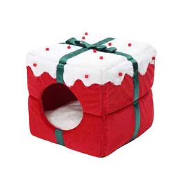 Dog Houses Kennels Accessories Christmas Cat House Kennel Puppy Cushion Small Dogs Cats Nest Winter Warm Sleeping Pet Dog Bed Mat Supplies Christmas Gift Box T220907