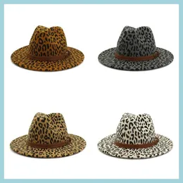 Cappelli da brima avaro da donna uomo Lady leopard Panama Cap jazz cappello formale di lana in lana largo cappelli fedora brim trilby autunno panoramica bdehome dhws9