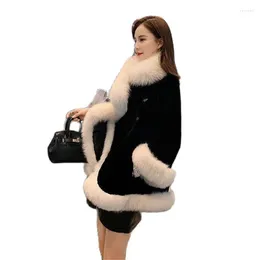 Kvinnors päls herrbanor Kvinnors faux 2022 Autumn Winter Kvinnlig imitation päls i mitten av långa damer Fashion Plysch Outwear Loose