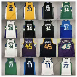 Retro Basketball Jerseys 30 Curry 34 Giannis Stephen Antetokounmpo 45 Mitchell 77 Luka Donovan Doncic Irving Young Dosunmu Ado Georg