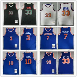 Retro Basketball Jerseys Starks 3 John Anthony 7 Carmelo Frazier 10 Walt 91-92 Ewing 33 Patrick Blue White Black High Quality Jersey Size S--XXL