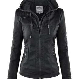 Women's Jackets Gothic Faux Leather Women Hoodies Winter Autumn Motorcycle Black Outerwear PU Basic Coat 220907