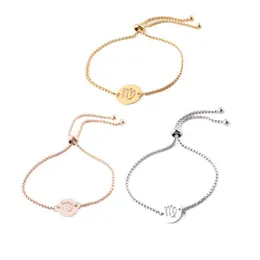 Link Chain Fashion 12 Constellation Link Bracelet Design For Women Amet Zodiac Sign Rose Gold Color Charm Bangle Birthday Gift Titan Dhmcv