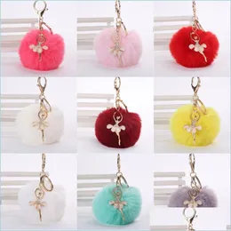 Nyckelringar 8cm Rabbit Päls Boll Key Rings smycken Lady Dancing Lovely Keychains Fluffy Pompoms Plush Keyring Car Bag Pendant MJFashion Dhadf