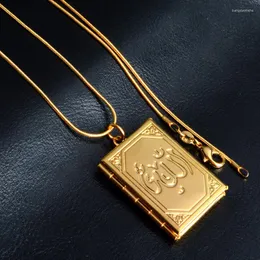 Jóias de moda para mulheres para mulheres inoxidáveis ​​colar de corrente de ouro pingente de retângulo encantador caixa de oração de casos de memória