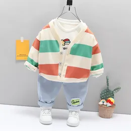 Bebek Erkek Kızlar Giyim Setleri Toddler Bebek Stripe Palto Tişört Pantolon Bahar Sonbahar Çocuk Çocuklar Günlük Giysiler Kıyafet