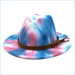 Stingy Brim Hats Tie Dye Jazz Cap Women Men Wide Brim Hats Formal Hat Man Panama Woman Felt Fedora Caps Mens Trilby Lovers Fashion Ac Dhtuk