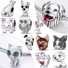 925 Silver Charm حبات التدوير الحيوانات البومة سحر السلحفاة اللطيفة Cat Dog Mouse Bead Fit Pandora Charms سوار DIY مجوهرات الملحقات