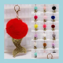 Chaveiros de peles sereia chaveiros keyring 8cm Pompom Key Rings Charm Pingente Keyfob Keychain Fashion Acessórios Mulheres XMA BDEHOME DHLUL