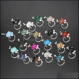 Pendant Necklaces 12Pcs Natural Stone Cute Sweet Cat Pendant Necklace Chakra Cure Quartz Crystal Hello Cats Jewelry Birthday Gifts Fo Dh8Bb