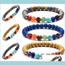 Pulseiras de charme pulseiras de pedra natural pulseiras de cristal de cristal de 8 mm de miçangas irregular 7 chakra ioga mulher homens j dhseller2010 dhmv9