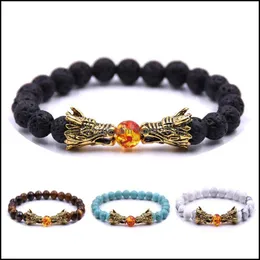 Beaded Strands 8Mm Natural Stone Beaded Bracelet Black Lava Tiger Eye Crystal Men Bileklik Jewelry Dragon Pseras Pseira Drop Deliver Dhhdo