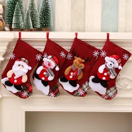 Noel dekorasyonları Stoking Sack Xmas Hediye Şeker Çantası Geyik Noel Baba Desen Çocuklar Mevcut Cep Ağacı Yıl Dekor 2022