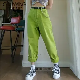 Calças de jeans feminino calças casuais punk harém calças de harém de outono de outono na cintura hip hop namorado longa calça feminina amarela verde 220908