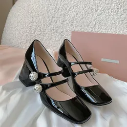 Vintage Mary Jane Ayakkabı Kadın Tıknaz Deri Ayakkabı Kare Toe Pompalar Kadın İnci Sıradan Tatil Banquet Bayanlar Yüksek Topuklu Ayakkabı