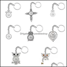 Keychains 누사 패션 키 체인 하트 라운드 올빼미 올빼미 크리스탈 라인 스톤 스냅 키 체인 맞추기 18mm 버튼 키링 드롭 델리 DHSERLER2010 DHK0A