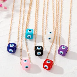 S3201 Resin Square Evil Eye Bead Pendant Necklaces For Women Blue Eyes Necklace