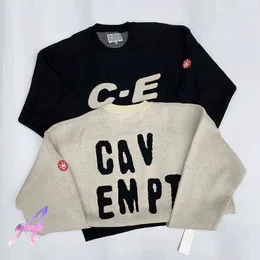 Herrenpullover CavEmpt Sweater LifeC.E Retro Brief Jacquard Schwarz Lose Tropfen Schulter Gestricktes Sweatshirt Lässiger Rundhalspullover Cav Sweater T220906