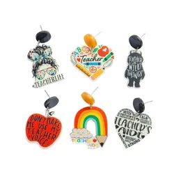 Mooie creatieve potloodletters Acryl Dange oorbellen vrouwen regenboog hartbeer vorm oorbellen leraar dag geschenken mode sieraden
