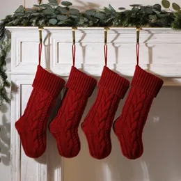 Decorazioni natalizie 1 pezzo Decorazione di calze di Natale lavorate a maglia Borsa regalo di Natale Decorazione per camino Calzini in tinta unita Borsa regalo di Natale adorabile #t2g 220908