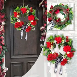 Faux Floral Greenery Weihnachten Roter Kranz Türbehang Weihnachtsrebe Kreis Simulation Kranz Wanddekoration Hochzeitsarrangement #t2g 220908