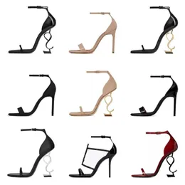 Opyum Yüksek Topuklu Sandalet Ayak Bileği Kayışı Slaytlar Rugan Kare Burun Sandalet Kuzu Derisi Tasarımcı Lüks Kadın Sandalet Parti Düğün Ayakkabı