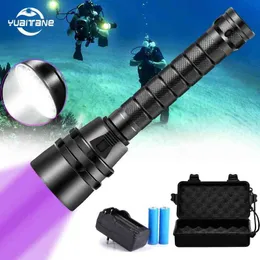 800000LM SCUBA LED LED GRASIVE 5L2 5UV FLASH LIGHT LANTERN UV FLALLIPTION 500M تحت الماء الأرجواني الأرجواني ضوء الأشعة فوق البنفسجية J220713