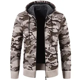 Men's Jackets Knitted Cardigan Camouflage Printed Sweater Casual Trend Loose Hooded 220908