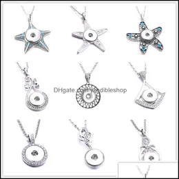 Kolye Kolyeleri Mix Sier Snap Button Charms Takı Rhinestone Yuvarlak Yıldız Şekli Kolye Uygun 18mm Snaps Düğmeleri Kolye Dhseller2010 DHYXC