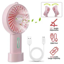 Elektrik Fanları Mini Taşınabilir El Fan USB Şarj Edilebilir Fan Hava Soğutma Handheld Fan Hava Soğutucu 2200mAh Pil 15 Melek Ayarlanabilir Ventilador T220907