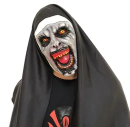 LED Glow Scary Nun Mask Lattice Cosplay Halloween Party Costume Puntelli Maschere complete Luci rosse Occhi Maschera zombie in silicone horror per bambini e adulti