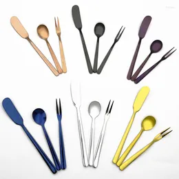 Flatware Sets Stainless Steel Knife Fork Spoons Colorful Set Dessert Cutlery For Cake And Fruit Solid Mirror Polished 9pcs/set