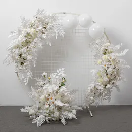 Upscale White Wedding Backdrop Decoration Artificial Rose Flowers Row With Shelf Party T-stage Layout Props Road Cited Floral